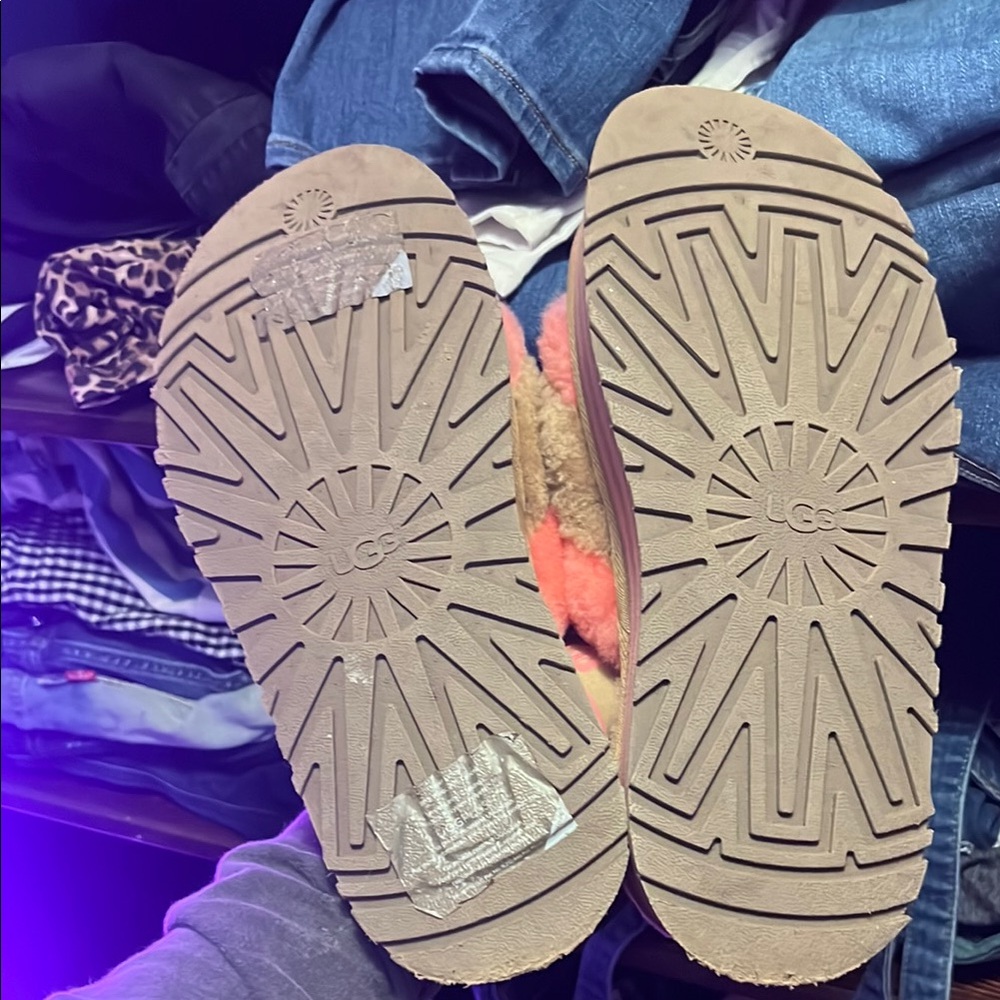 UGG Fluffy Pink and Tan Platform Sandals - Picture 4 of 7